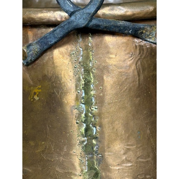 Turkish Hammered VTG Copper Pot Dovetail Seams Rolled Edge Forged Handles RARE - Picture 5 of 15